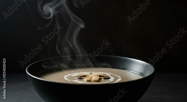 Fototapeta Mushroom soup in bowl with steaming vapor