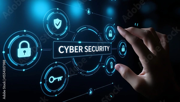 Fototapeta "Interactive Cybersecurity Dashboard Interface with Icons for Threat Monitoring and Data Protection"

