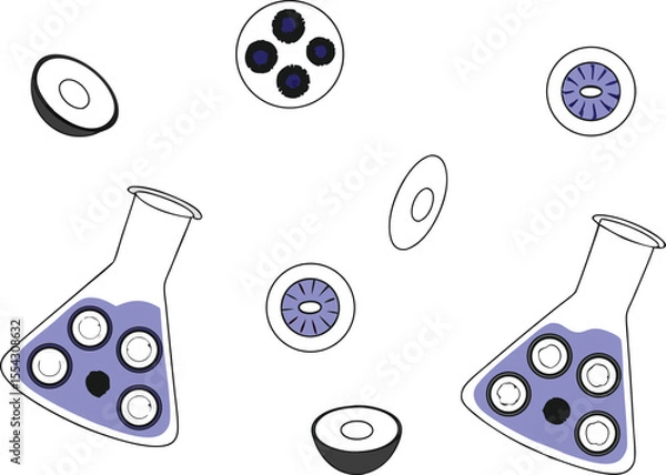 Fototapeta Lab beakers and tubes filled with sliced fruit and yogurt in a seamless cartoon pattern