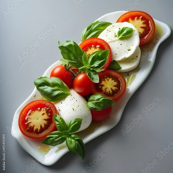 Fototapeta Caprese salad with tomatoes  mozzarella  burrata cheese and fresh basil. Grey background