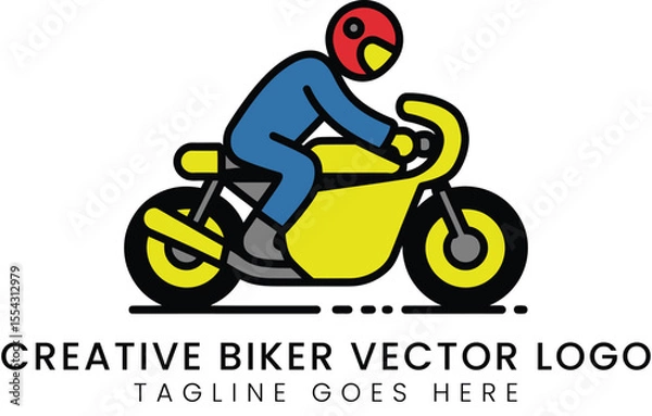 Obraz Creative biker logo illustration with a helmeted rider on a yellow bike
