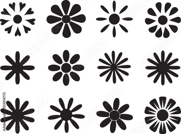 Fototapeta Collection of simple black flower icons with varying petal counts and shapes