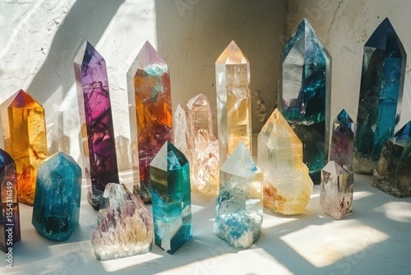 Obraz Vibrant Collection of Polished Crystal Points and Clusters