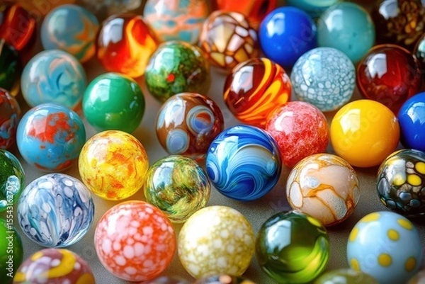 Obraz Vibrant Collection of Colorful Glass Marbles