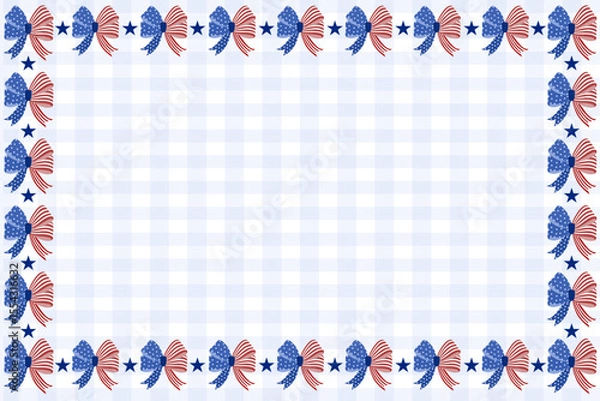 Obraz Playful gingham-style background with red, white, and blue bow border, perfect for festive or children’s projects.