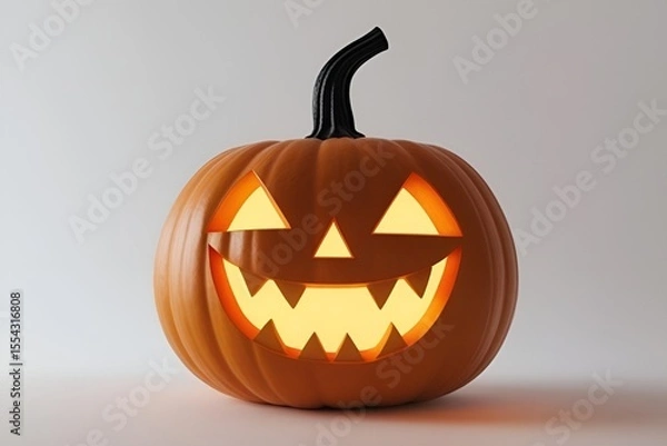 Obraz Spooky Jack-o'-Lantern Close-Up on White Background