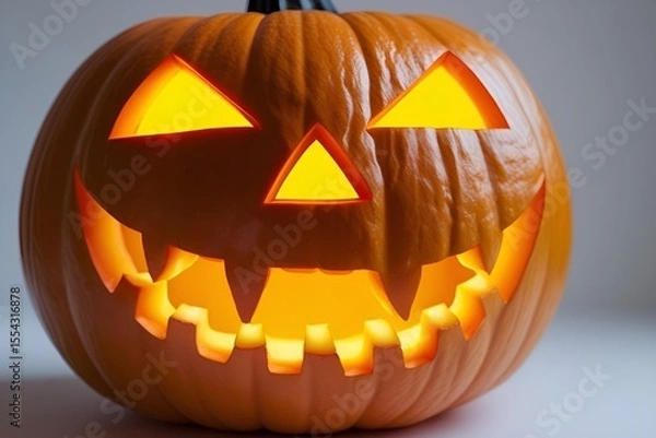 Obraz Spooky Jack-o'-Lantern Close-Up on White Background
