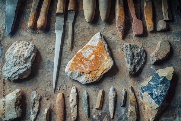 Obraz Artisan Stone Carving Tools and Materials A Collection of Handcrafted Instruments