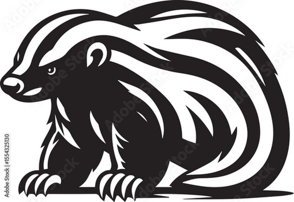 Fototapeta Honey Badger Vector in black and white 
