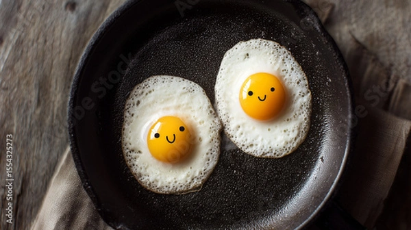 Fototapeta smiling fried eggs in a frying pan