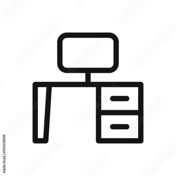 Obraz Work desk line icon, office desk with desktop computer vector symbol with editable stroke