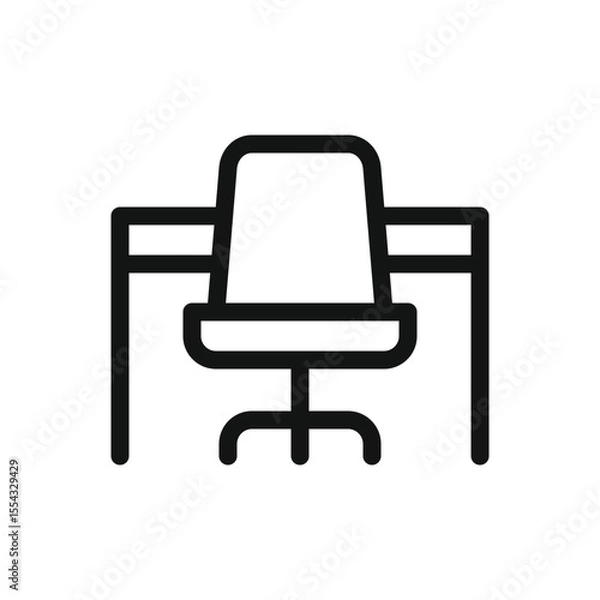 Obraz Office furniture line icon, work table with office chair vector symbol with editable stroke