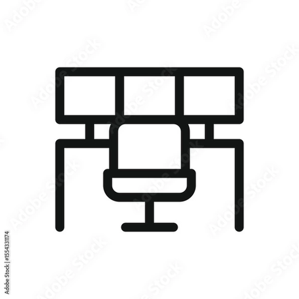 Obraz Control room furniture line icon, multi monitor security workstation vector symbol with editable stroke