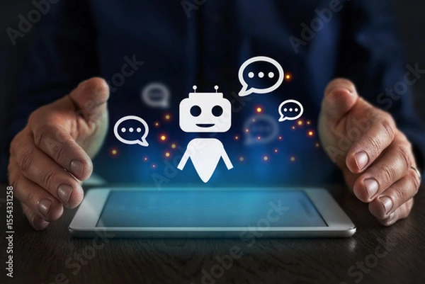 Fototapeta Chatbot, digital conversation chatbot assistant, AI Artificial Intelligence for business
