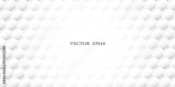 Fototapeta Abstract. Embossed Hexagon , honeycomb white Background ,light and shadow ,Vector