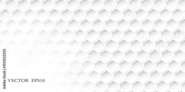 Fototapeta Abstract. Embossed Hexagon , honeycomb white Background ,light and shadow ,Vector
