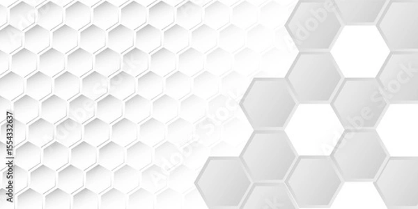 Fototapeta Abstract. Embossed Hexagon , honeycomb white Background ,light and shadow ,Vector