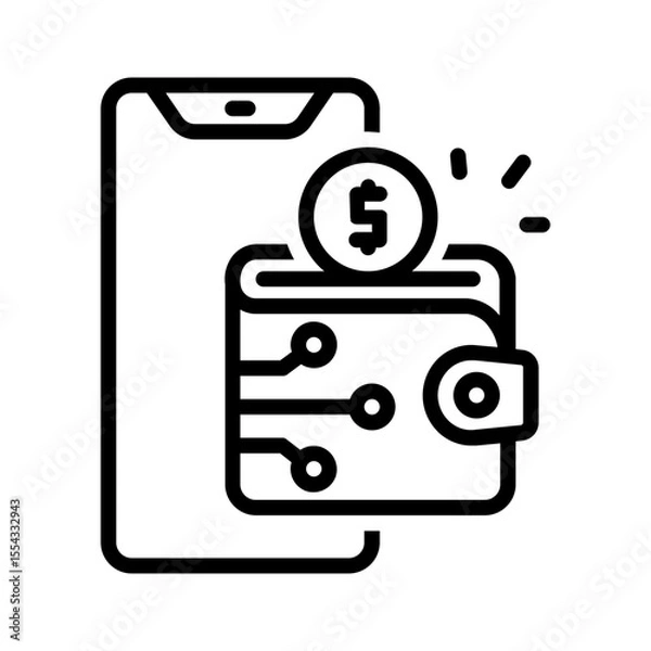 Obraz Vector black line icon for Digital wallet