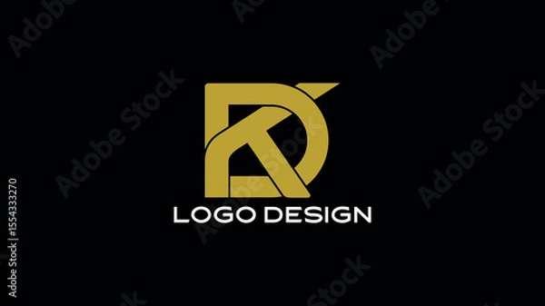 Fototapeta Modern KD monogram logo with arrow-inspired styling in golden tone on black background, perfect for dynamic business, sports, or digital branding