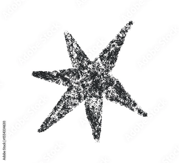 Obraz Crayon star drawing. Doodle chalk star symbol. Hand drawn childish pastel design element. Crayon texture shine. Pencil sketch twinkle icon. Vector illustration on white background.