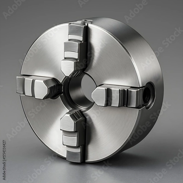 Obraz High Quality Vector Illustration of Lathe Machine 4 Jaw Chuck Wheel, Precision Metal Holding Tool for Industrial Machining, Mechanical Workshop Equipment, Engineering Component"