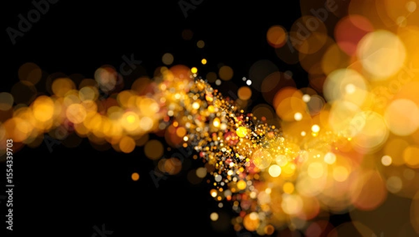 Fototapeta Abstract Gold and Black Bokeh Background: Sparkling Festive Glitter Swirl, Luxurious Elegant Design.