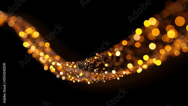 Fototapeta Abstract Gold Bokeh Lights: Elegant, Festive, Sparkling Wave on Black Background