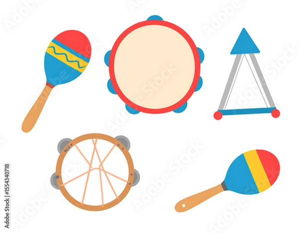 Fototapeta Detailed studio shot of a complete drum kit, featuring cymbals, toms, and a bass drum on white background