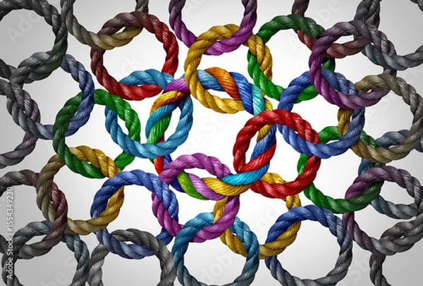 Fototapeta United team success and succeeding as a Unified Concept Connecting together in a perfect circle chain as a teamwork symbol or a business metaphor for joining a partnership of diversity.