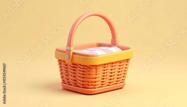 Fototapeta Colorful plastic woven basket empty for picnic or shopping on white background