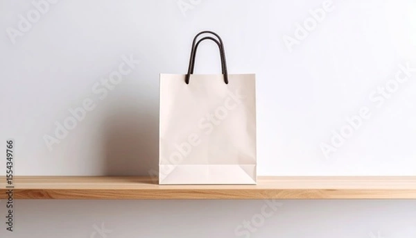 Fototapeta White paper shopping bag with handles, a blank and empty retail gift merchandise package