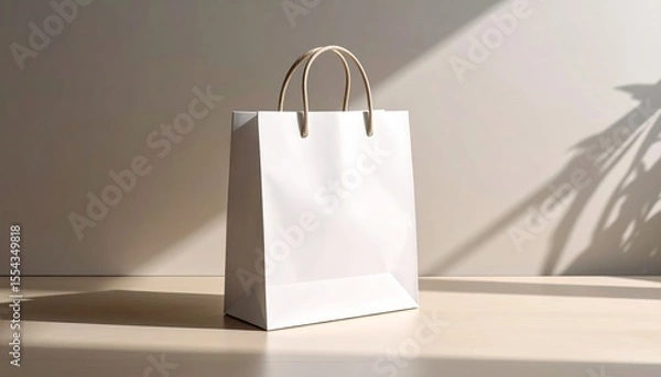 Fototapeta White paper shopping bags, blank and empty, are isolated on a white background, perfect for retail, gift, or merchandise packaging