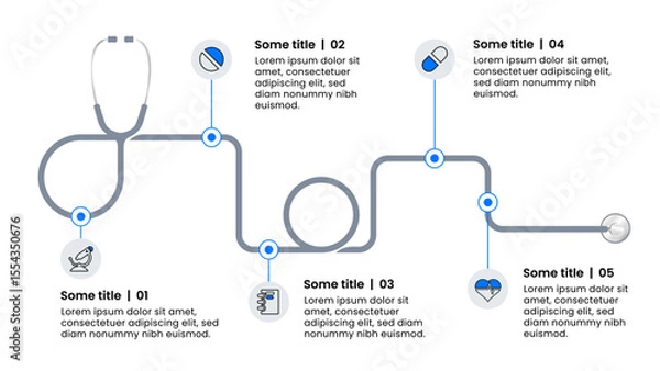 Obraz Infographic template. Stethoscope with line and 5 steps