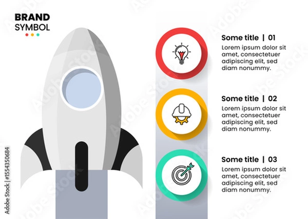 Obraz Infographic template. Rocket with 3 circles and icons