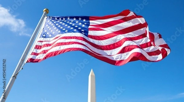 Obraz American flag waving near Washington Monument
