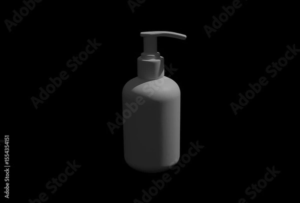 Fototapeta 3D rendering of a plastic soap dispenser bottle against black background.