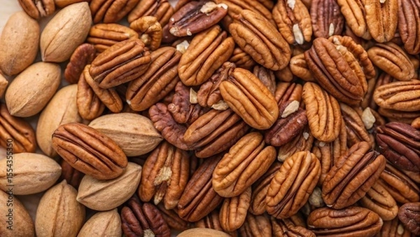 Obraz Pecan nuts background. Suitable for marketing or business purposes. Panoramic banner with place for text