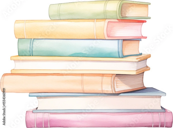 Obraz A watercolor illustration of a colorful stack of books. Great for educational materials and reading-themed designs.