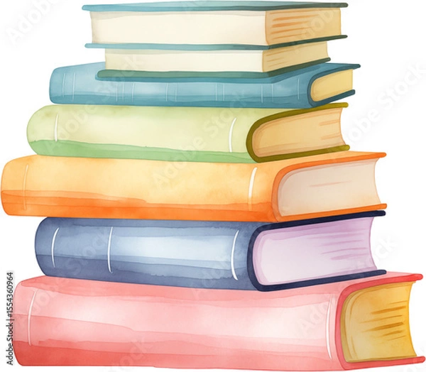 Obraz A watercolor illustration of a colorful stack of books. Great for educational materials and reading-themed designs.