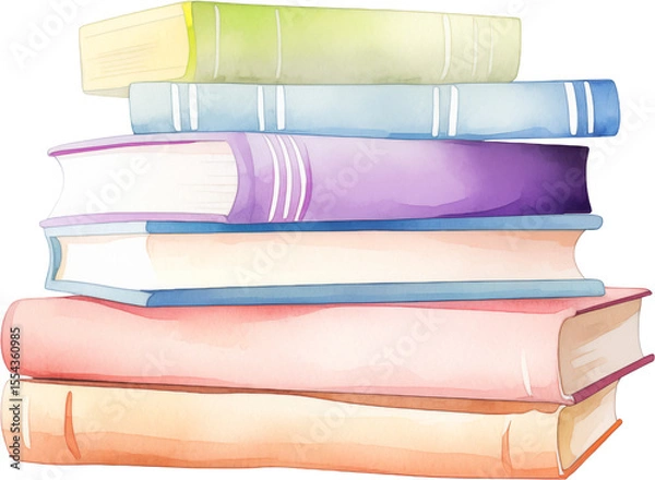 Obraz A watercolor illustration of a colorful stack of books. Great for educational materials and reading-themed designs.