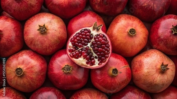 Obraz Pomegranate fresh fruits background. Suitable for marketing or business purposes. Panoramic banner with place for text