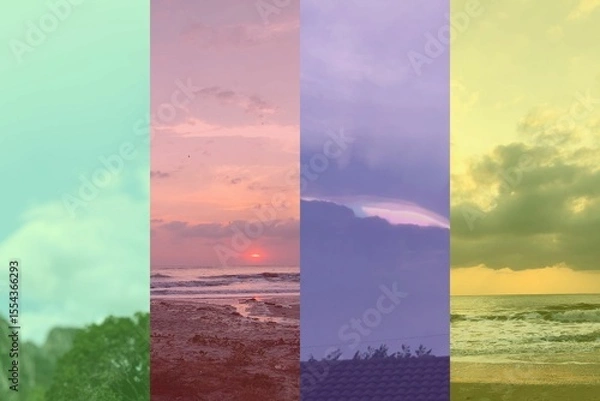 Fototapeta sunset over the city,sunny days, sky, sunset, soft point of view, view beautiful,Clear blue sky white cloud at Rower’s Bay Park. It features a boardwalk that brings visitors closer to the water