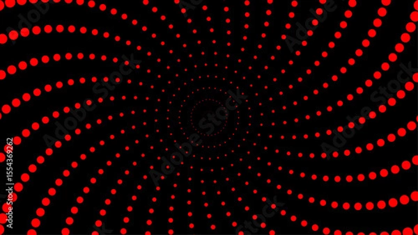 Fototapeta Abstract red dot spiral pattern forming a vortex on a black background. Ideal for backgrounds, optical illusion designs, or science fiction themes.