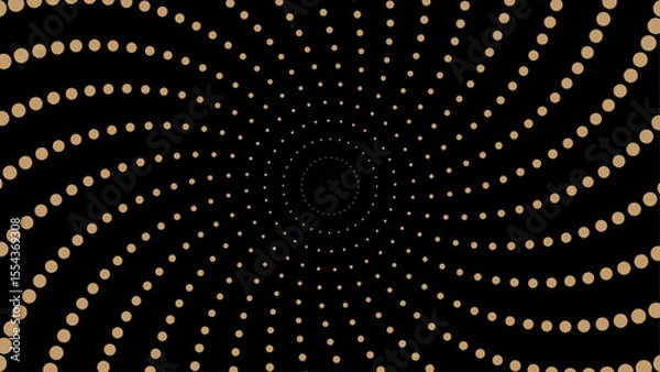 Fototapeta Abstract brown dot spiral pattern forming a vortex on a black background. Ideal for backgrounds, optical illusion designs, or science fiction themes.