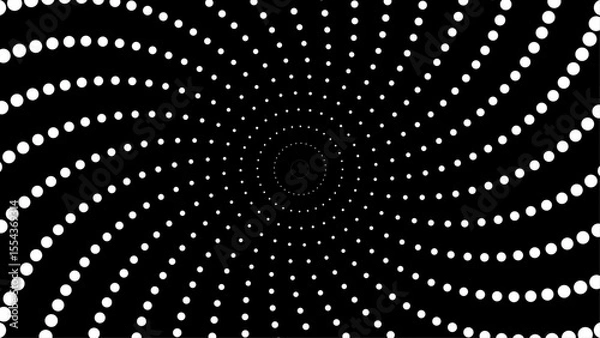 Fototapeta Abstract white dot spiral pattern forming a vortex on a black background. Ideal for backgrounds, optical illusion designs, or science fiction themes.