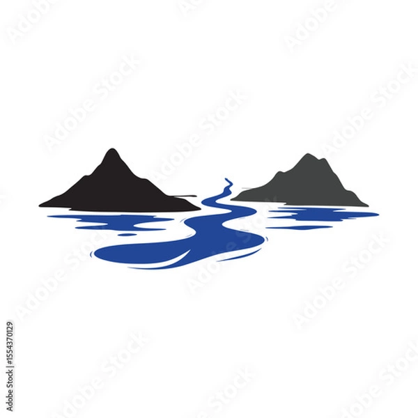 Fototapeta Logos of rivers, creeks, riverbanks and streams. River logo with combination of mountains and farmland with concept design vector illustration template