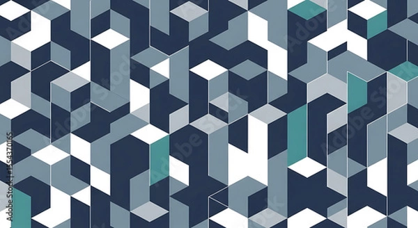 Fototapeta Abstract geometric pattern of interlocking cubes in shades of blue, gray, and white.