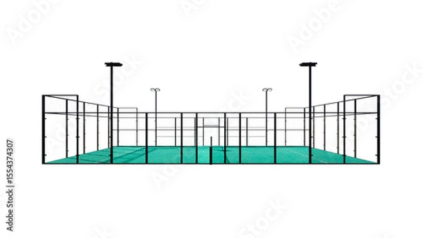 Fototapeta Side view turquoise padel court with transparent background