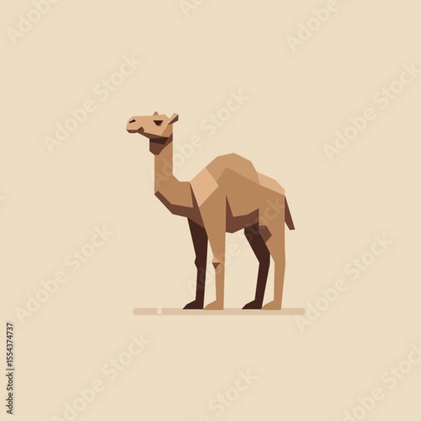 Fototapeta A geometric camel in earth tones stands on a flat surface its body formed by connecting angular shapes