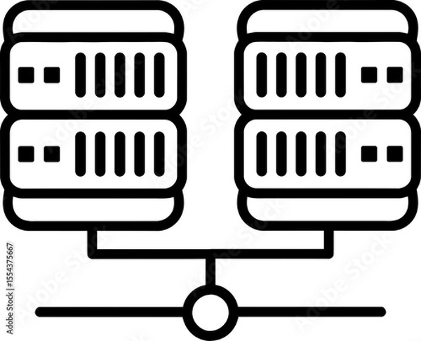 Fototapeta Clustered Servers Icon - Networked Data Storage & Server Farm